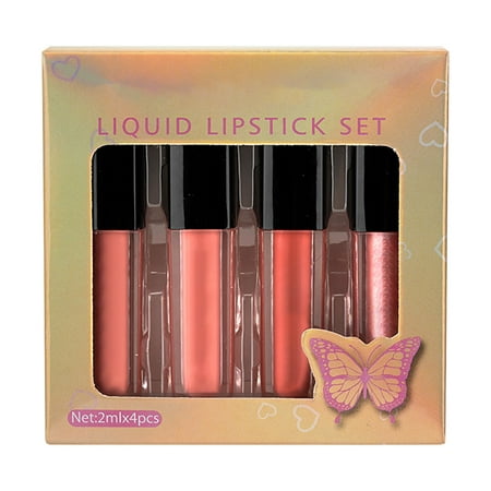 ZHAGHMIN Multicolor Liquid Lipstick Non Stick Cup 4 Lip Gloss Butterfly Set Liquid Lip Glaze Non Stick Cup Lip Makeup Girl Gift Set Lip Stick Bundles 24 Hour Lipstick Rose Lip Liner Toasted About Fa