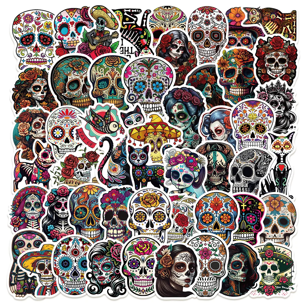 10/30/50PCS Mexican Day of the Dead Headbone Sticker Graffiti Decoration Laptop Phone Case Water Cup Skateboard Waterproof Decal