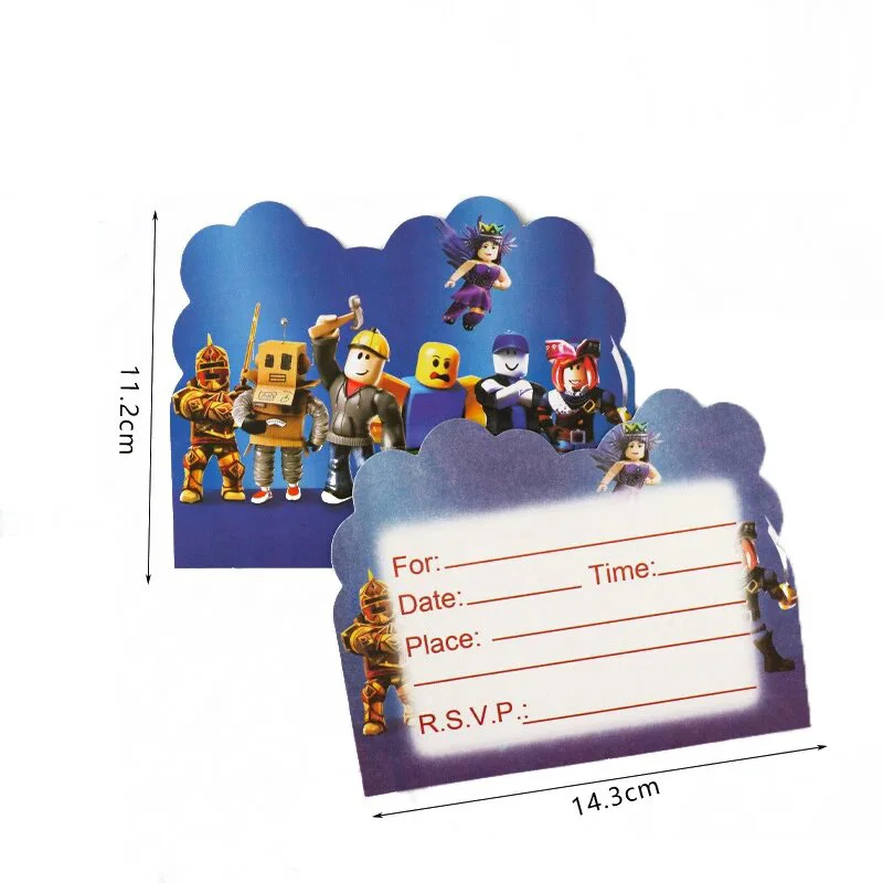 10pcs Roblox Invitation Cards Birthday Party Decoration Supplies Card Single-Page Type Event Paper Cards Kids Boys Favors Party