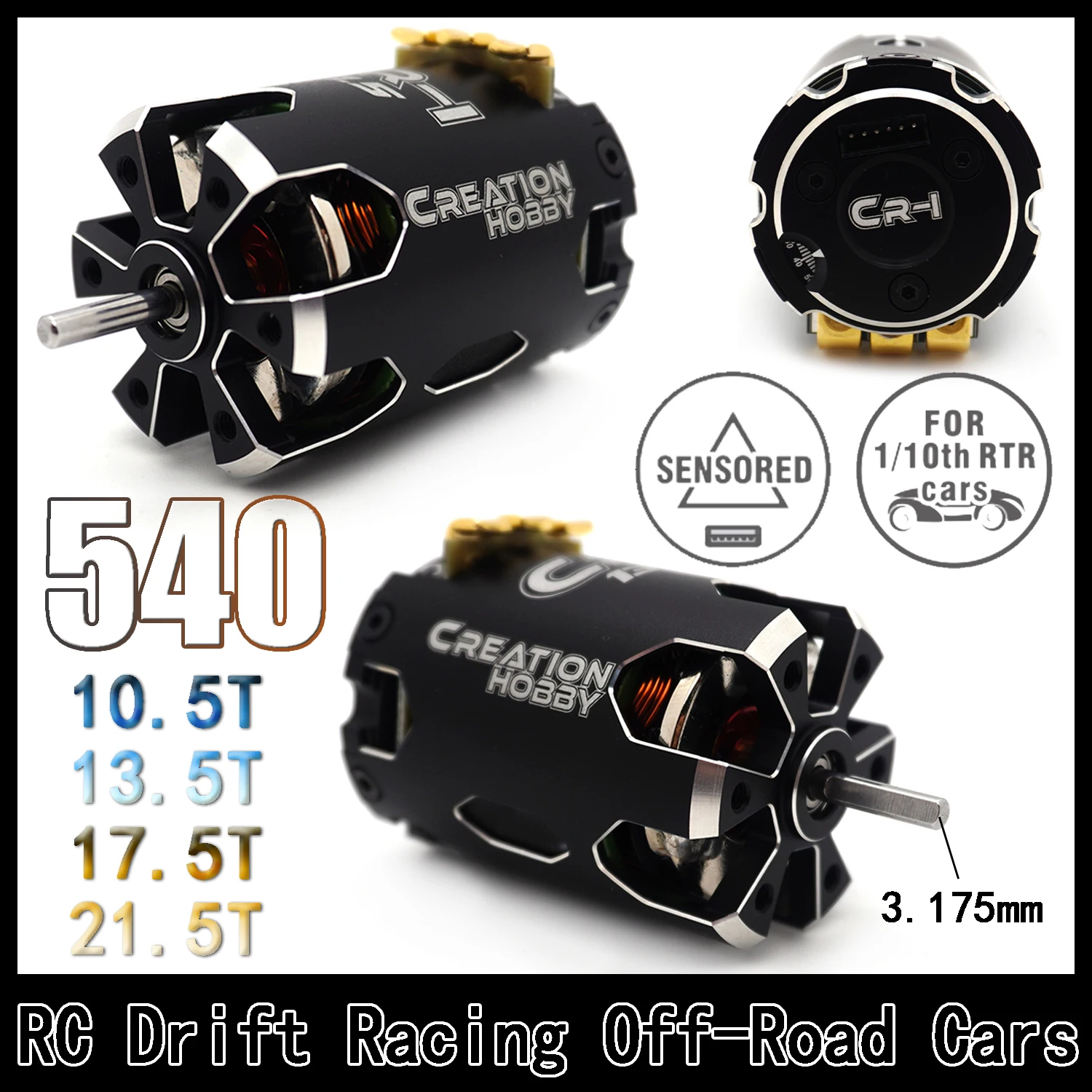 1:10 RC Drift Racing Cars 540 CR-1 21.5T 17.5T 13.5T 10.5T Brushless Sensored Motor for Wltoys Axial TRX4 Traxxas Redcat SCX10