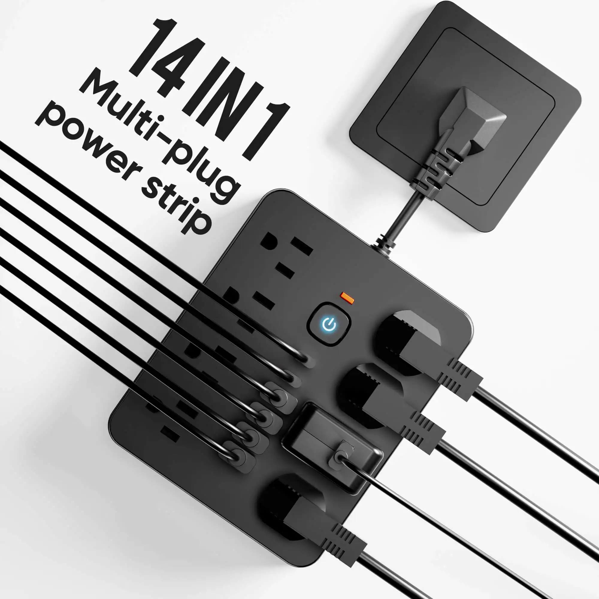 14-in-1 Multifunctional Power Strip with Switch & Surge Protection, with 8AC Outlets & 4 USB & 2 Type-C Ports travel charger