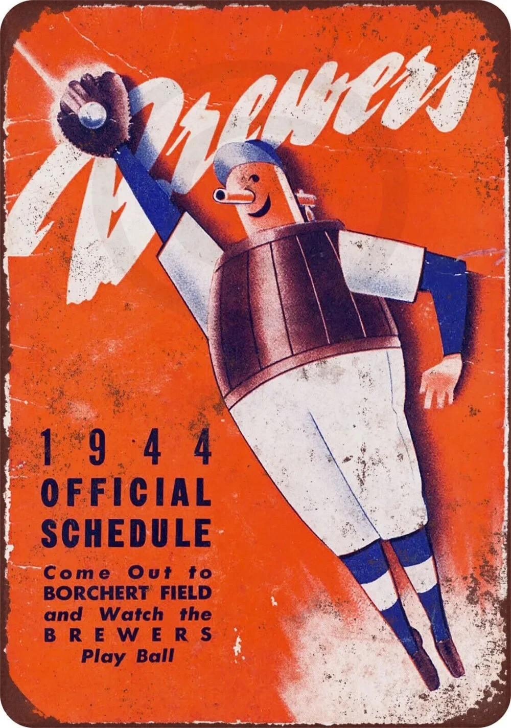 1944 Milwaukee Brewers Schedule Vintage LOOK Reproduction SIGN