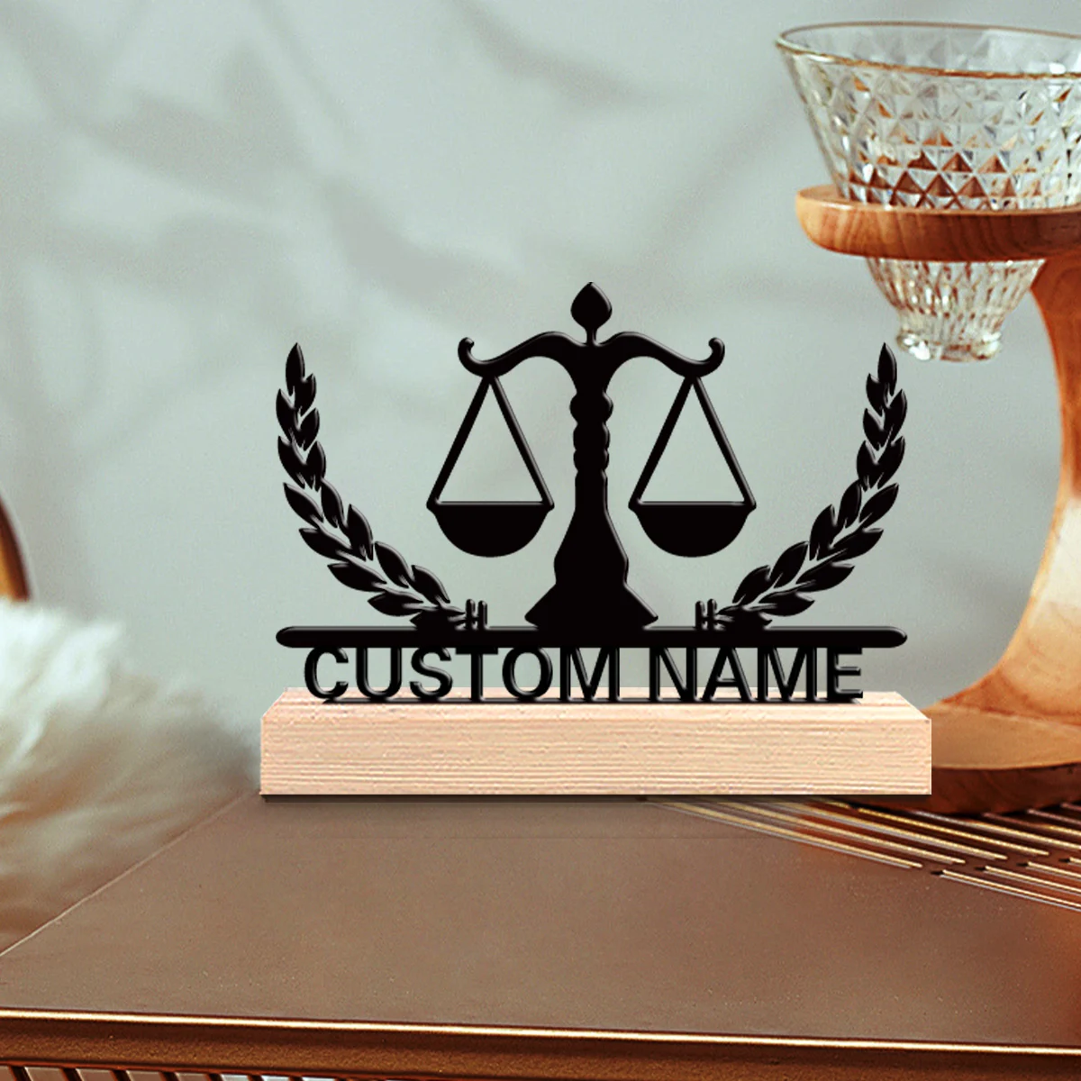 1 pc A symbol of the authority of judges Customized Text Wood Material Handcrafted with Elegant Cursive Lettering for court