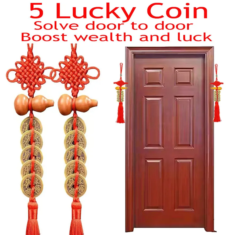 1PCS Feng Shui Decoration Five Emperors Money East And Northwest Home Decor Authentic Gourd Pendant Town House Talisman Coin