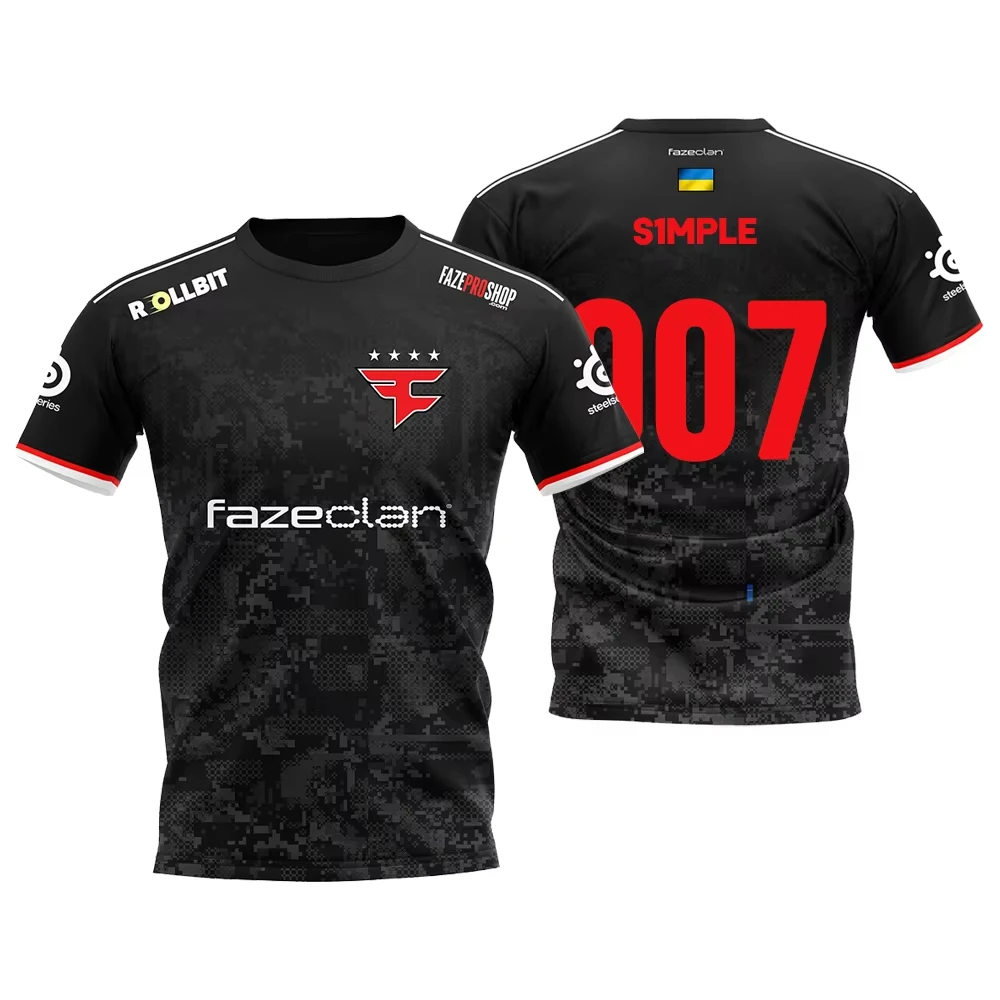 2025 Faze Esports Club Uniform CSGO Pro League Training Jersey S1mple Men's Breathable Sports Short-sleeved O Neck Fans T-shirt