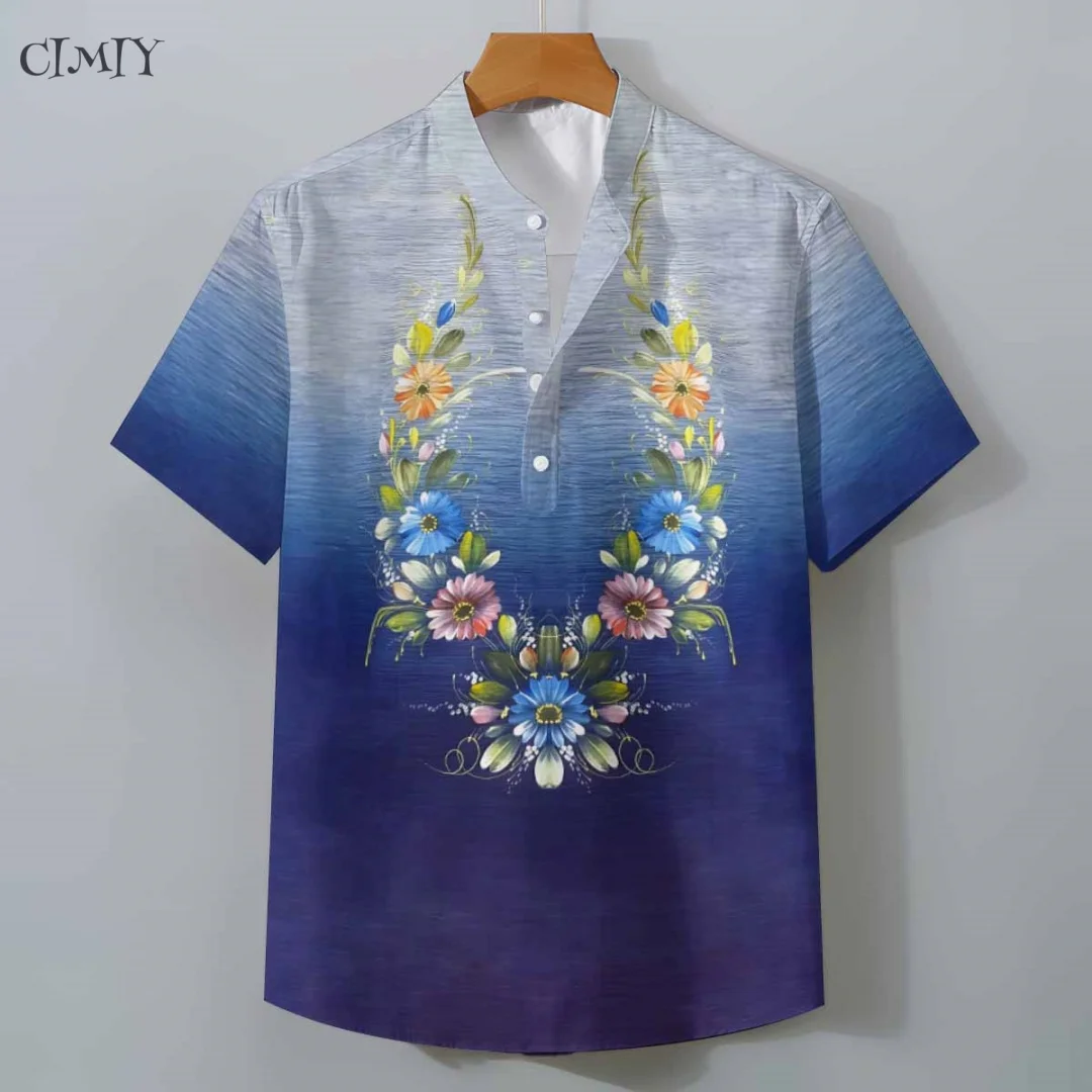 2025 Men's Ethnic Tribal Style Shirt Stand Collar Retro Traditional Henley Shirt 3D Printed Pattern Loose Breathable Large Size