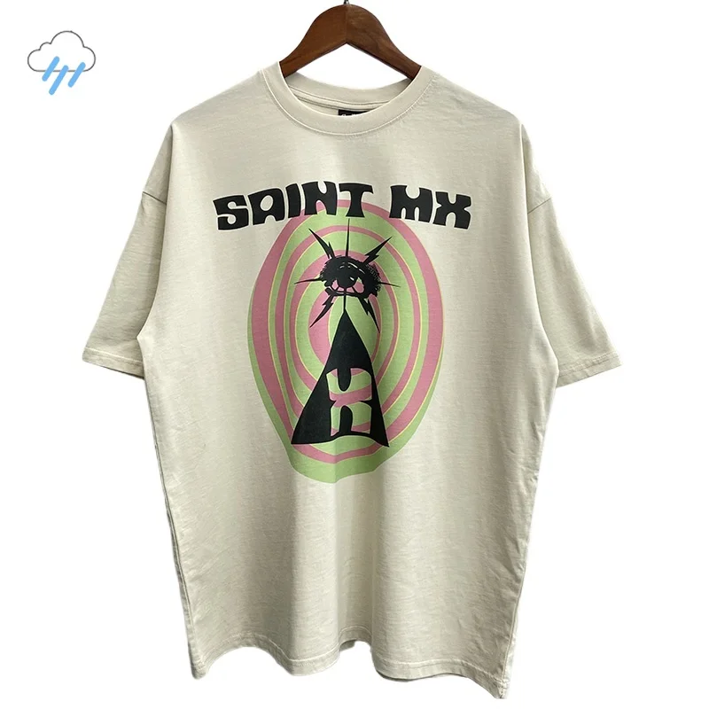 2025 Summer Vintage Cement White Saint T-Shirt Men Women Best Quality Cotton Oversized Tee Tops Target Digital Print T Shirt