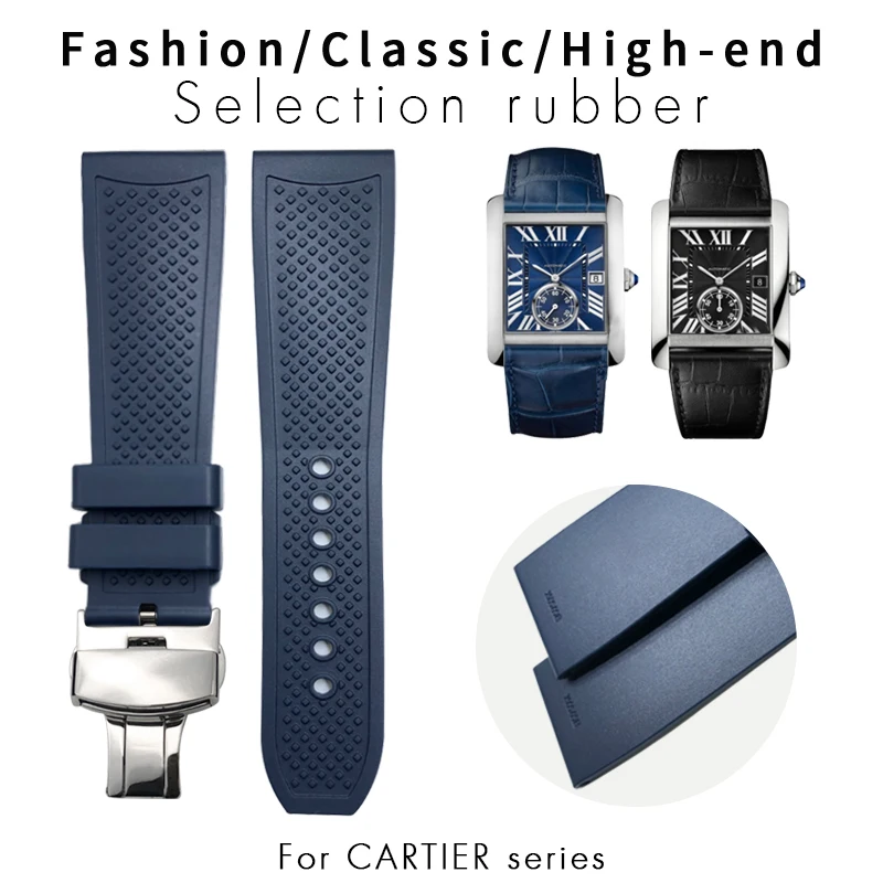 20mm 21mm 22mm 23mm 24mm Rubber Silicone Watchband Fit for Cartier Tissot Casio Certina Breitling Watch Strap Folding Buckle