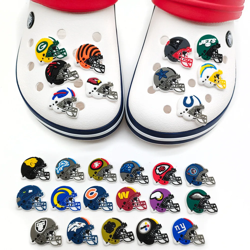 27Pcs/Set Rugby Nfl Series Shoe Charms for Clogs Bubble Slides Sandals PVC Shoe Decorations Buckle Accessories for Teen
