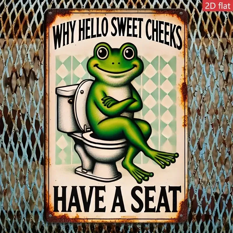 2D Flat, 1pc Funny Bathroom Sign "Why Hello Sweet Cheeks Have a Seat" - Vintage Aluminum Wall Decor Plaque