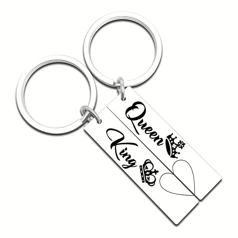 2 Pcs/Set Crown King Queen Couple Keychains Stainless Steel Key Chains For Lovers Gifts