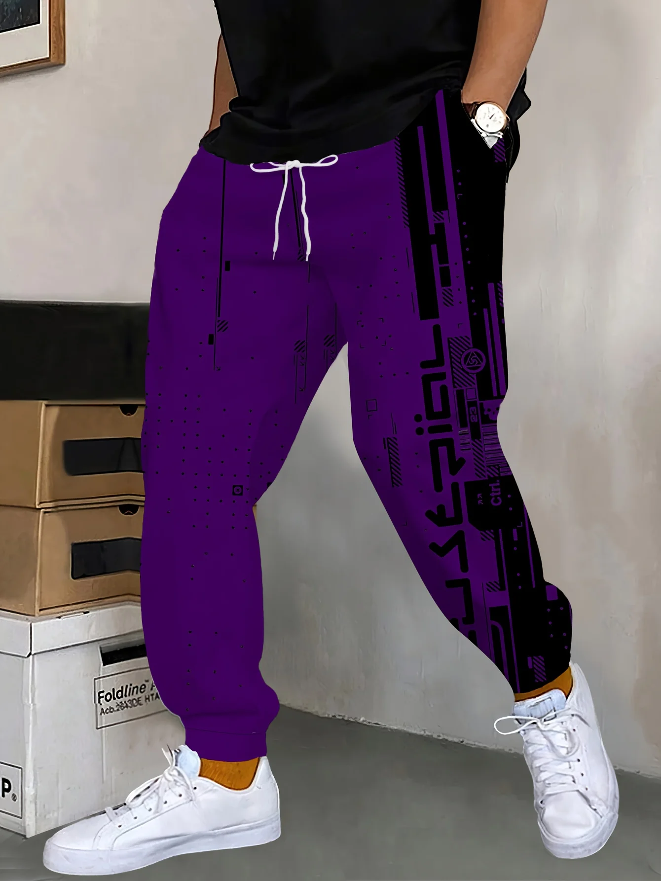 3D Digital Print Joggers Street Pants Men's Side Pockets Elastic Drawstring Sweatpants Joggers Pants for Men Casual Trousers
