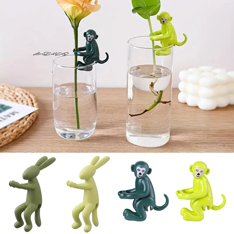 3Pcs Cute Rabbit & Monkey Plant Stakes Hydroponic Seedling Supports Plastic Stem Holders for Cuttings Plant Support Stand