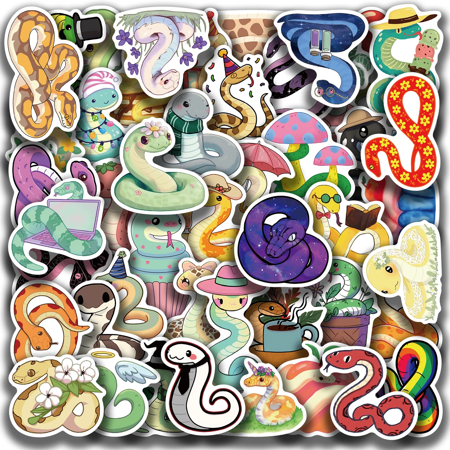 50Pcs Macaron Snake Animals Graffiti Decorative Stickers Laptop Water Bottle Suitcase Helmet Stickers Holiday Gifts Reward Gift