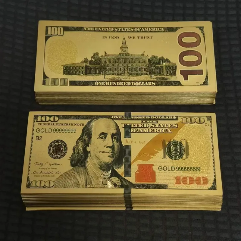 5~100pcs US Dollars 100 Dollars Bills 24k Gold Banknotes Golden USD Plastic Money Banknotes Crafts for Collection Home Decor