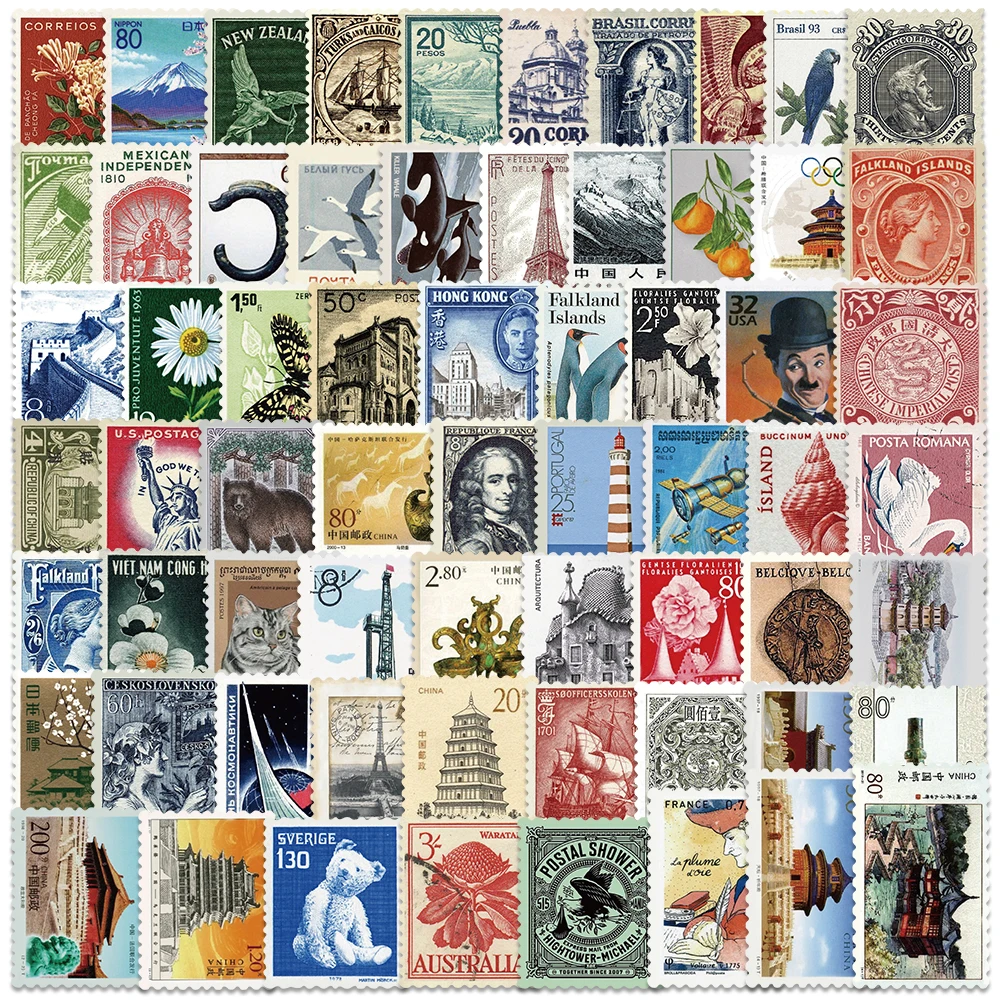 64PCS Vintage Medieval Stamp Postmark Cartoon Sticker DIY Phone Laptop Luggage Planner Decorative Car Diary Graffiti Vinyl Decal