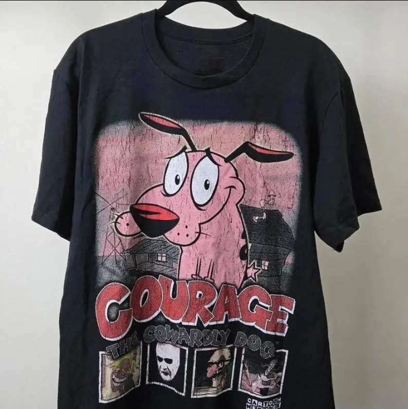 90s Nostalgia Streetwear Top Vintage Courage The Cowardly Dog Cartoon Print Short Sleeve T-Shirt Retro Unisex Graphic Tee