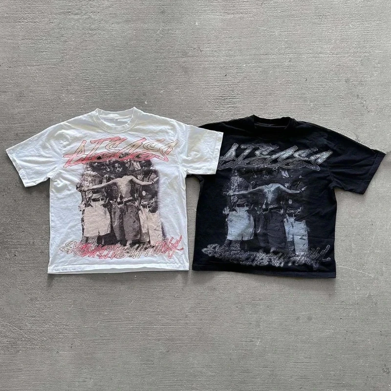 American Retro Letter Print Oversized T Shirt Y2K Streetwear Hip Hop Crew Neck Loose Casual Harajuku Fashion Street Goth Top