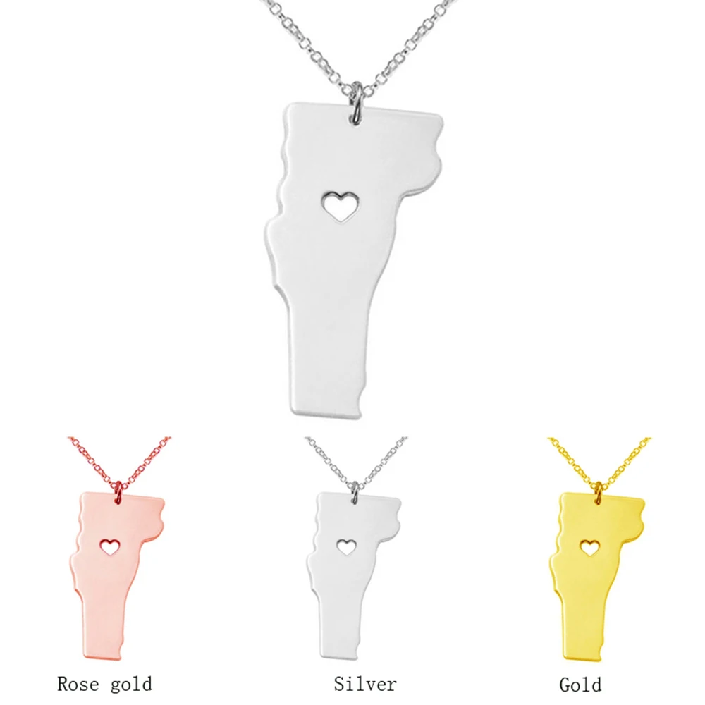 America Vermont State Map Necklace Gold Silver Color Stainless Steel Necklaces For Women Men
