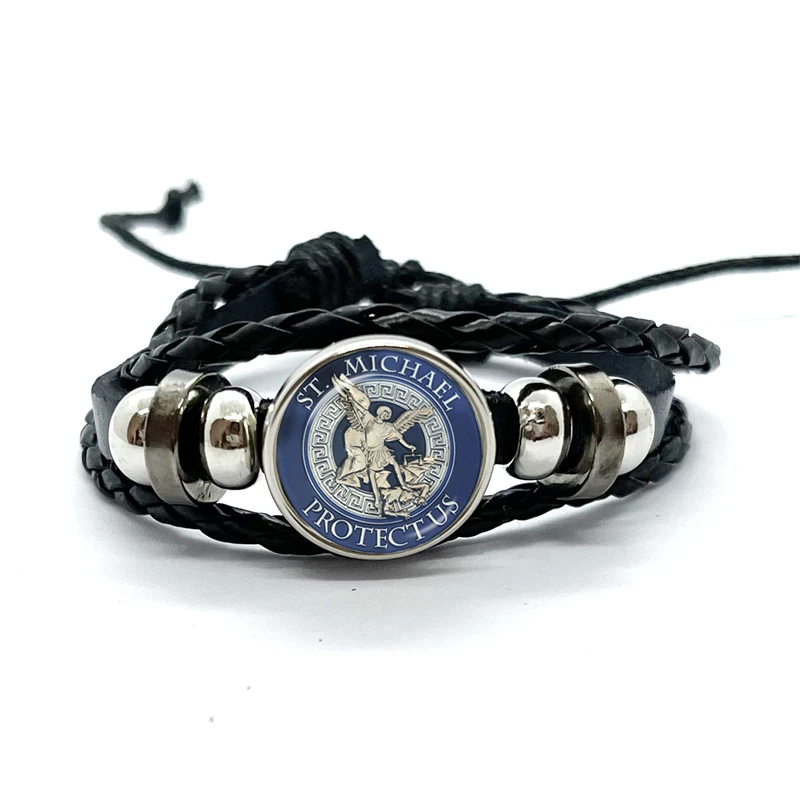 Amulet Symbol Bracelet Archangel St.Michael Protect Me Saint Shield Glass Gem Russian Orhodox Woven Bangle for Women Men