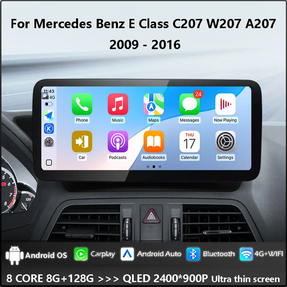 Android 15 Stereo GPS 4G For Mercedes Benz E Class C207 W207 A207 2009 - 2016 Wireless Carplay Car Radio Multimedia Player WiFi