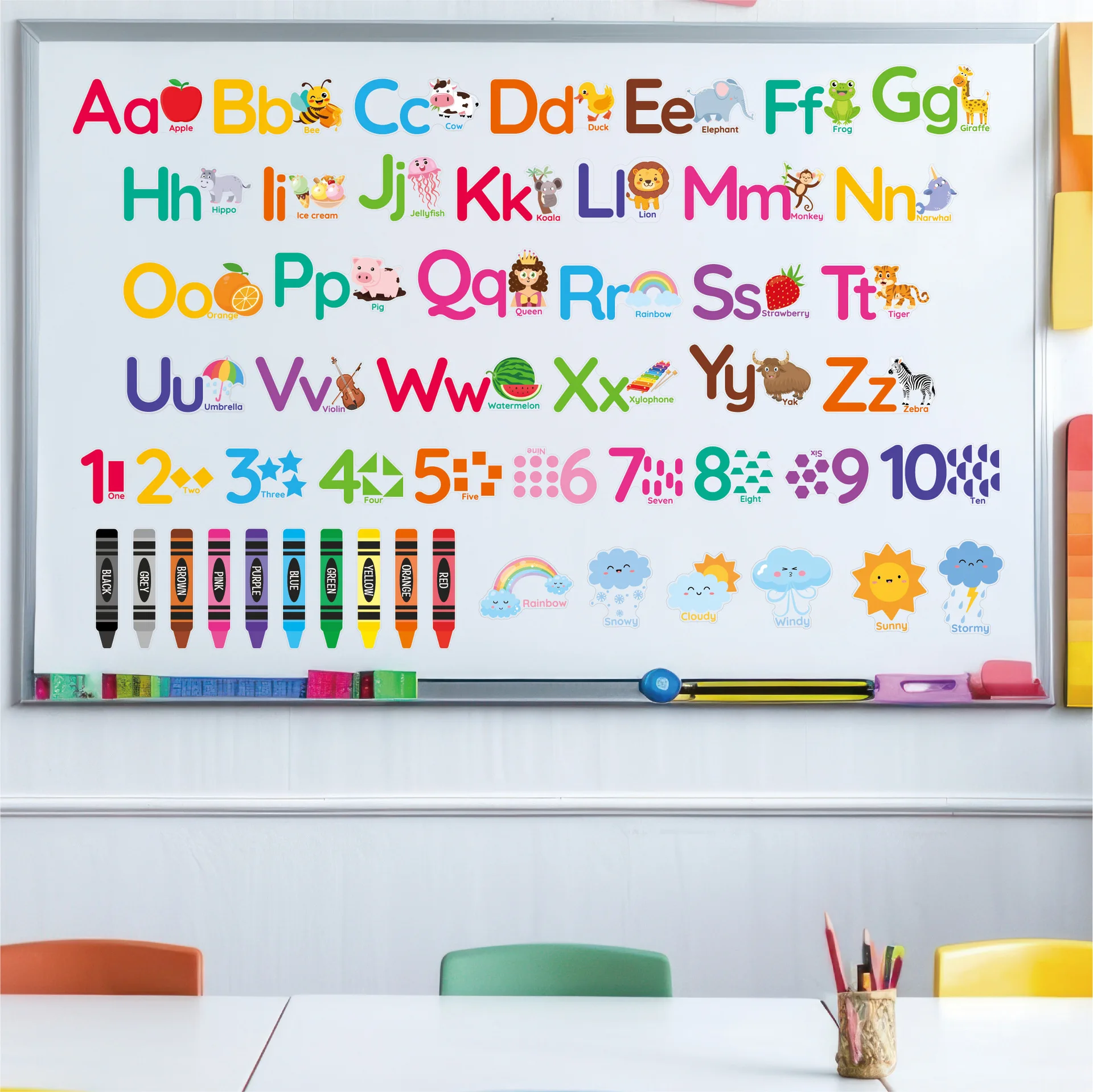 Animals 26 ABC Alphabet Words Wall Stickers for Kids Room Bedroom Childrens Sticker Wallpaper Pvc Baby Wall Decals Mural Art