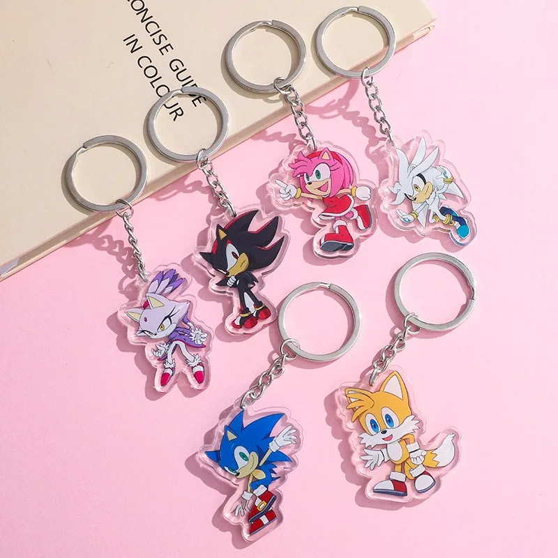 Anime Sonic the Hedgehog Acrylic Keychain Accessories Bag Charms Creative Backpack Pendant Keyring Jewelry Fans Friends Gifts
