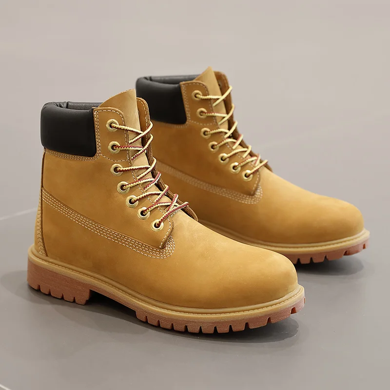 Anti-Slip High-Top Boots Men's Winter Fce Lined Workwear Boots Briti Sle Boots Rubber Outsole Leather Upper