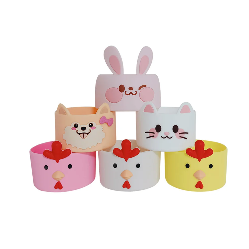 Anti-Slip Silicone Cup Bottom Cover Cartoon Animal Cup Boot Sleeve Water Bottle Protector Case for Tumbler Travel Accessories