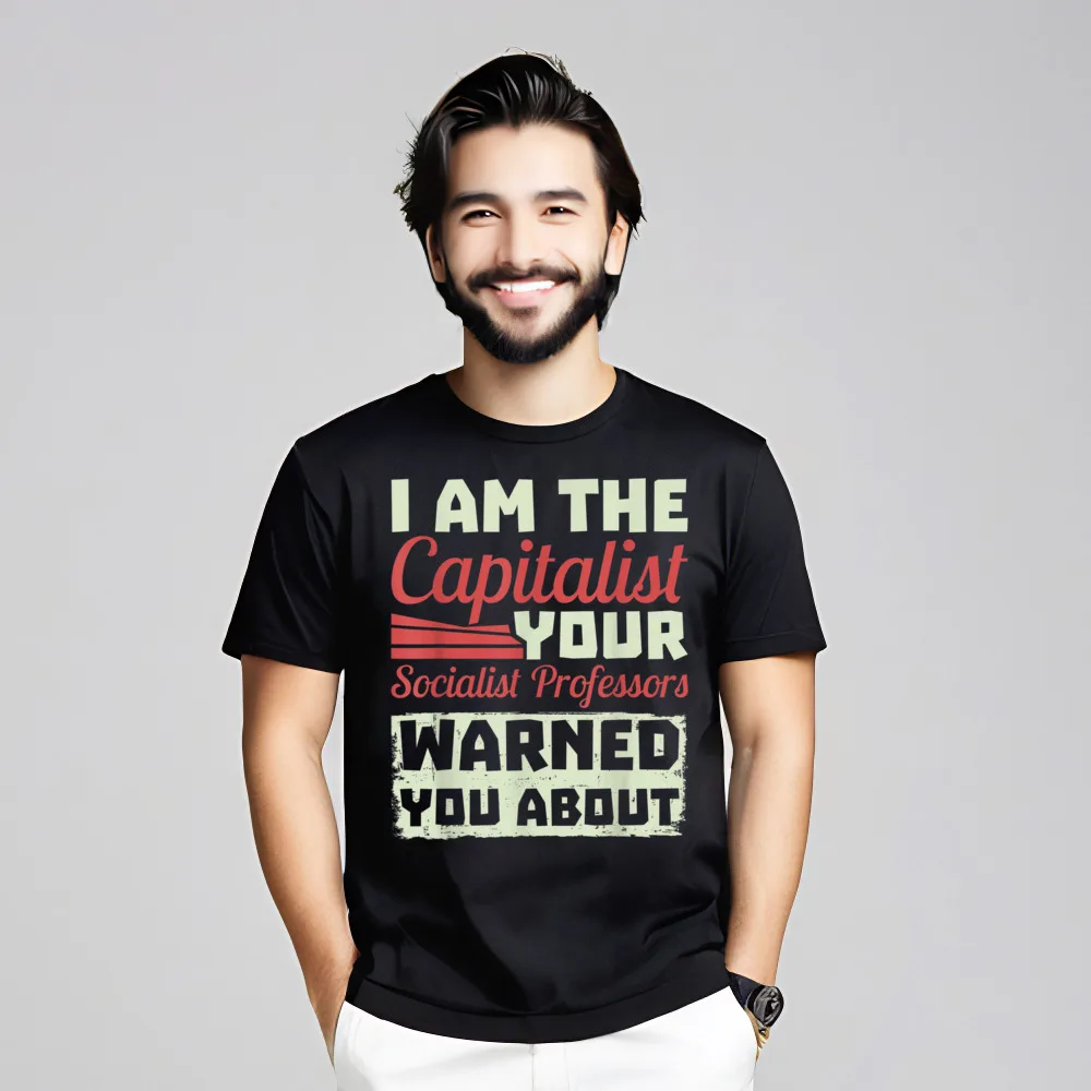 Anti Socialism Capitalism College Student Retro Male Tshirts Crewneck Short Sleeve Pure Cotton Tops Tees Lose Tee Shirt