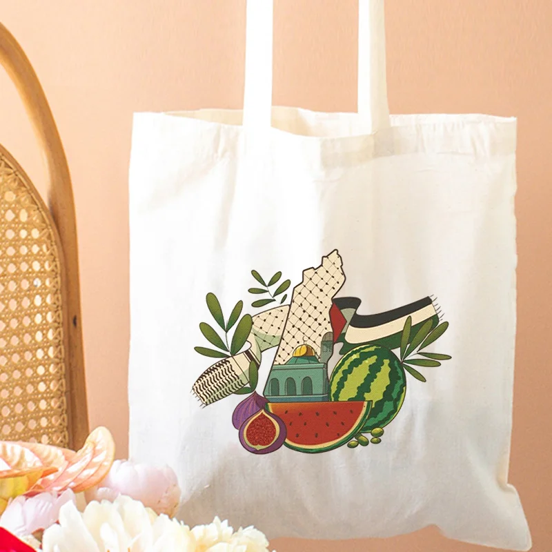 Arabic Calligraphy Olive Map Tote Bags Love and Peace College Student Gifts This Is Not A Watermelon Handbag Female Shoulder Bag