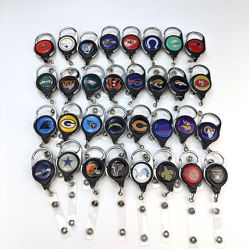 Belt Rope Football nfl Keychain Name Tag Holder Cord Reel Retract ID Card Badge Clip Reel