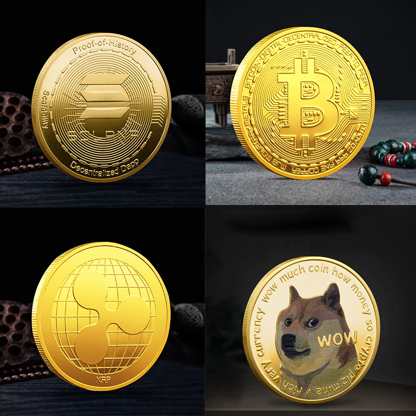 Bitcoin BTC SHIB DOGE XRP Souvenir Coin Physical Metal Crypto Currency Coin Collection with Plastic Case