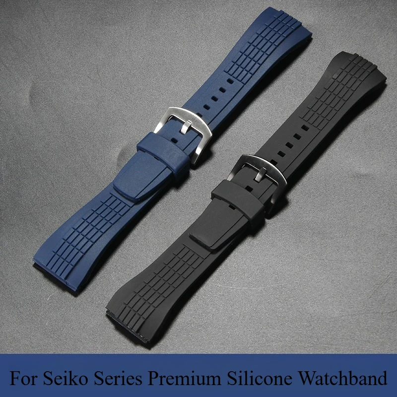 Black Blue Premium Quality Soft Waterproof Breathable Silicone Watchband 26mm for Seiko VELATURA/SRH SRH005J1 SPC007J1 SRH001J1