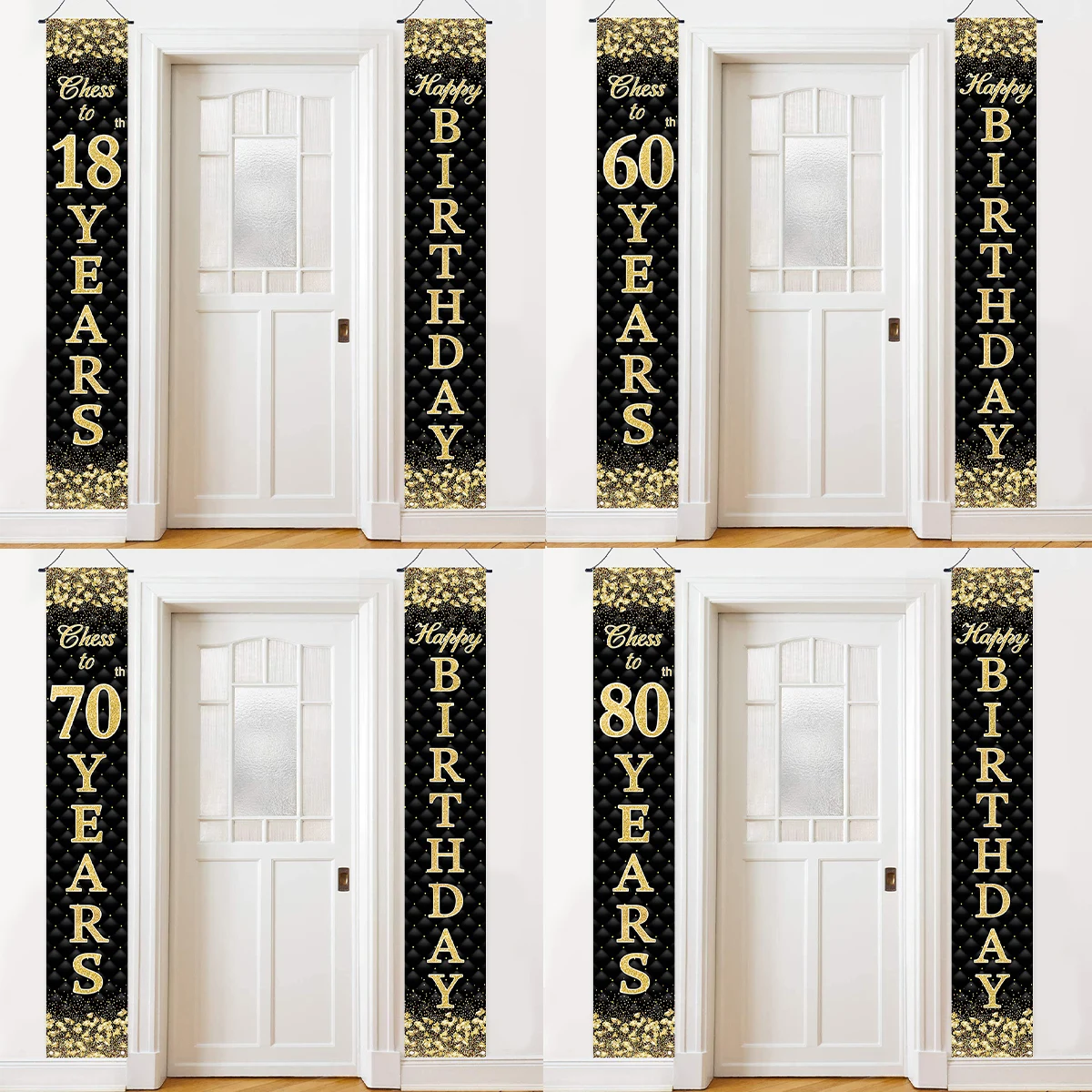 Black Gold Birthday Decor Door Banner Happy Birthday Party Props Decor 18 60 70 80 Birthday Party Props Decor Outdoor Supplies