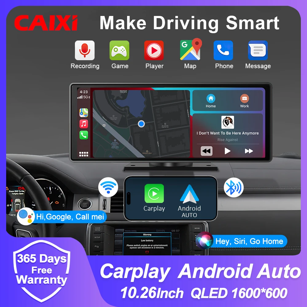 CAIXI 10.26” QLED Wireless Carplay & Android Auto Car Radio Multimedia WIFI Video Player for Apple Or Android WIFI MP5 Player