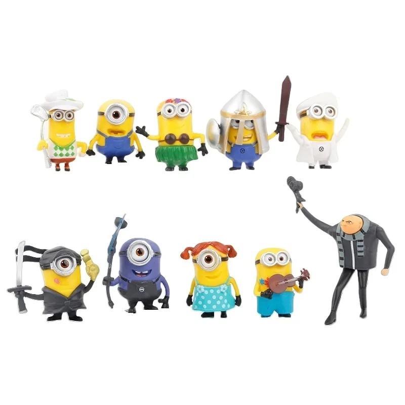 Capsule toys 10Pcs/Set Miniones Kevin Bob Gru 3D Eye Despicable Miniones with weapon Action Figures Toys for kids Birthday Gifts