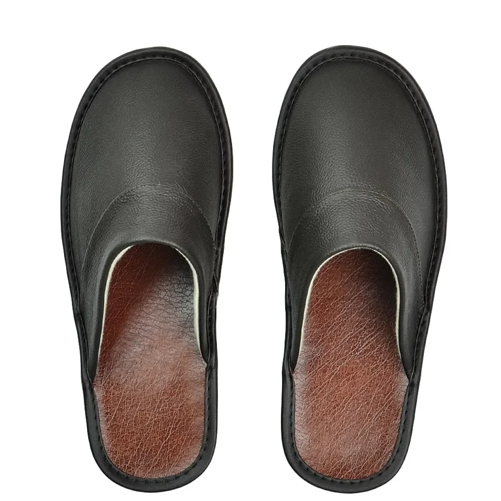 Cow Leather Slippers Men Big Sizes Home Male Indoor House for Men's Genuine Leather Slippers Women Luxury Soft Flat Shoes