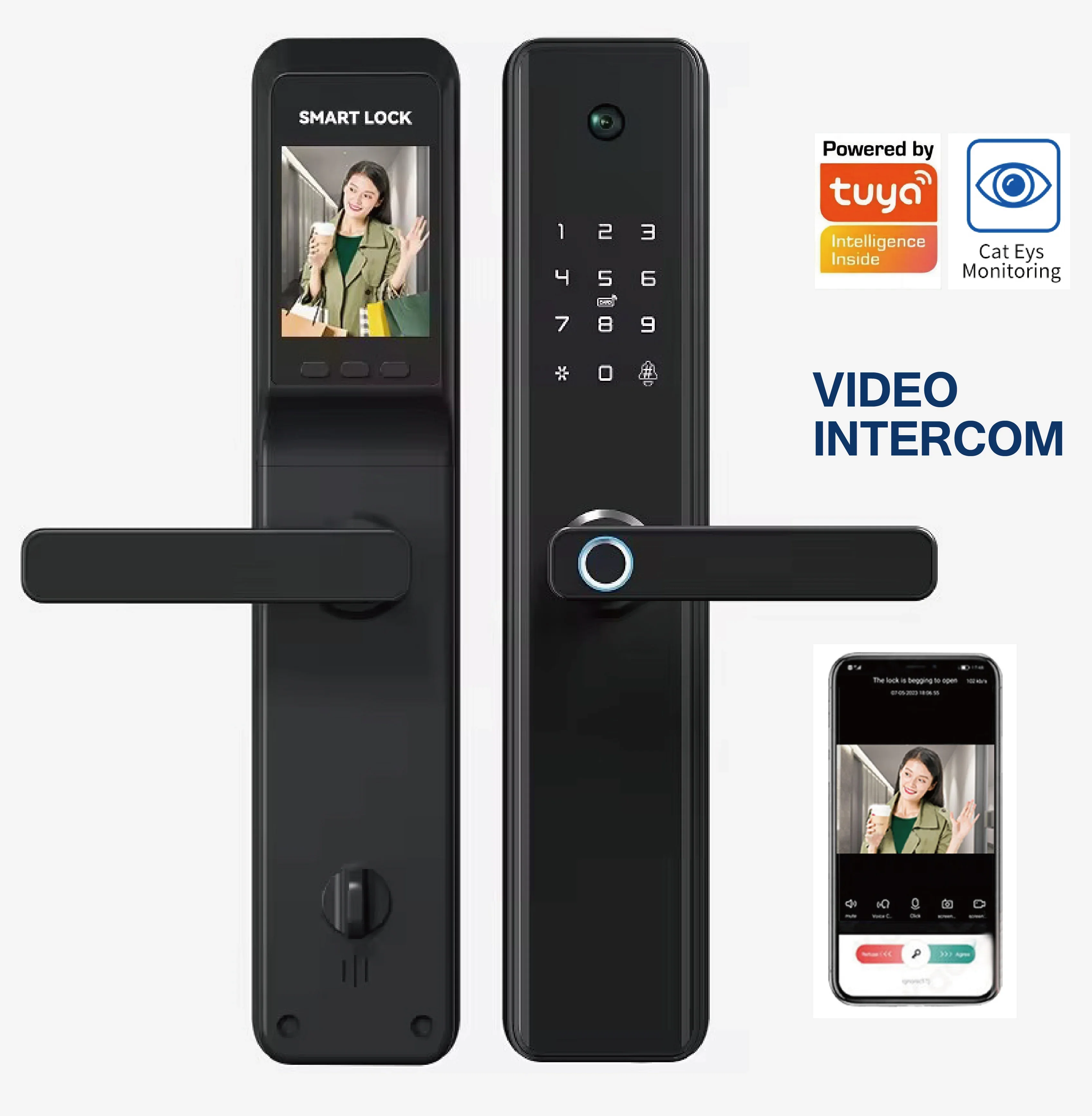 Factory Price Tuya Video Call Digital Lock Password Keyless Apartment s Smart Door Lock With cam era Support 8 Language