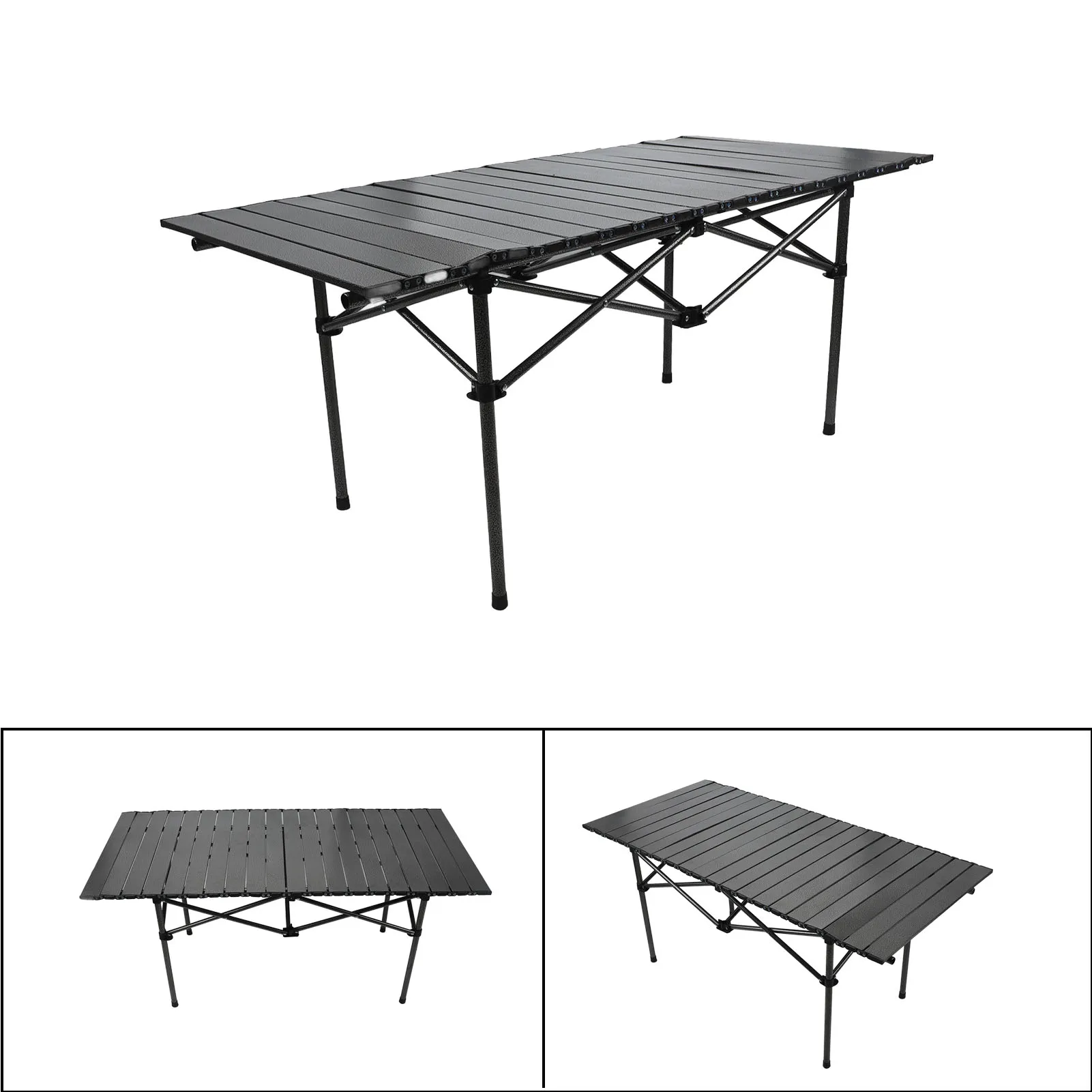 Folding Camping Table Multi Functional Black Portable Roll Up Outdoor Table 47.24in Carbon Steel Sturdy for Backyard BBQ Party