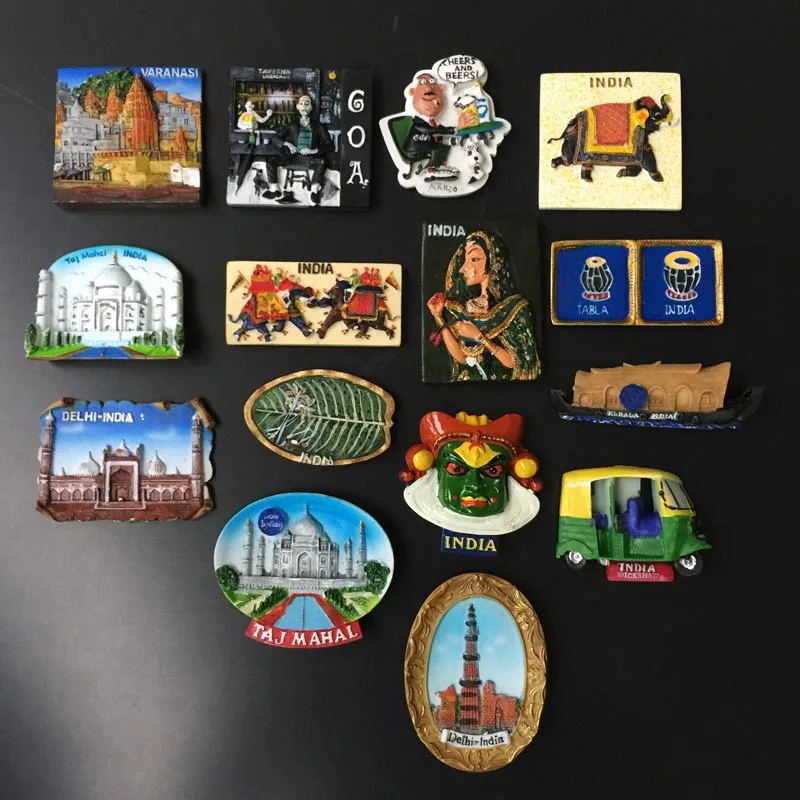 Fridge Magnet Souvenir India New Delhi Stupa Taj Mahal Ganges River Goa Punka Bar Sari Girl Painting Decoration Magnets of Craft