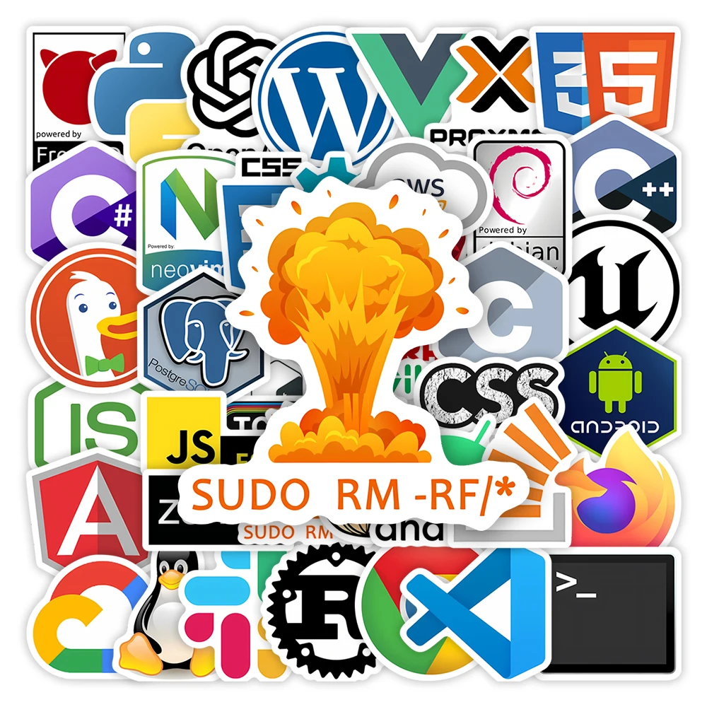 Fun Developers Stickers Programming Logo Github Go JAVA JS PHP OpenAi DIY Toy Gift Decal for Laptop Phone Luggage Waterproof