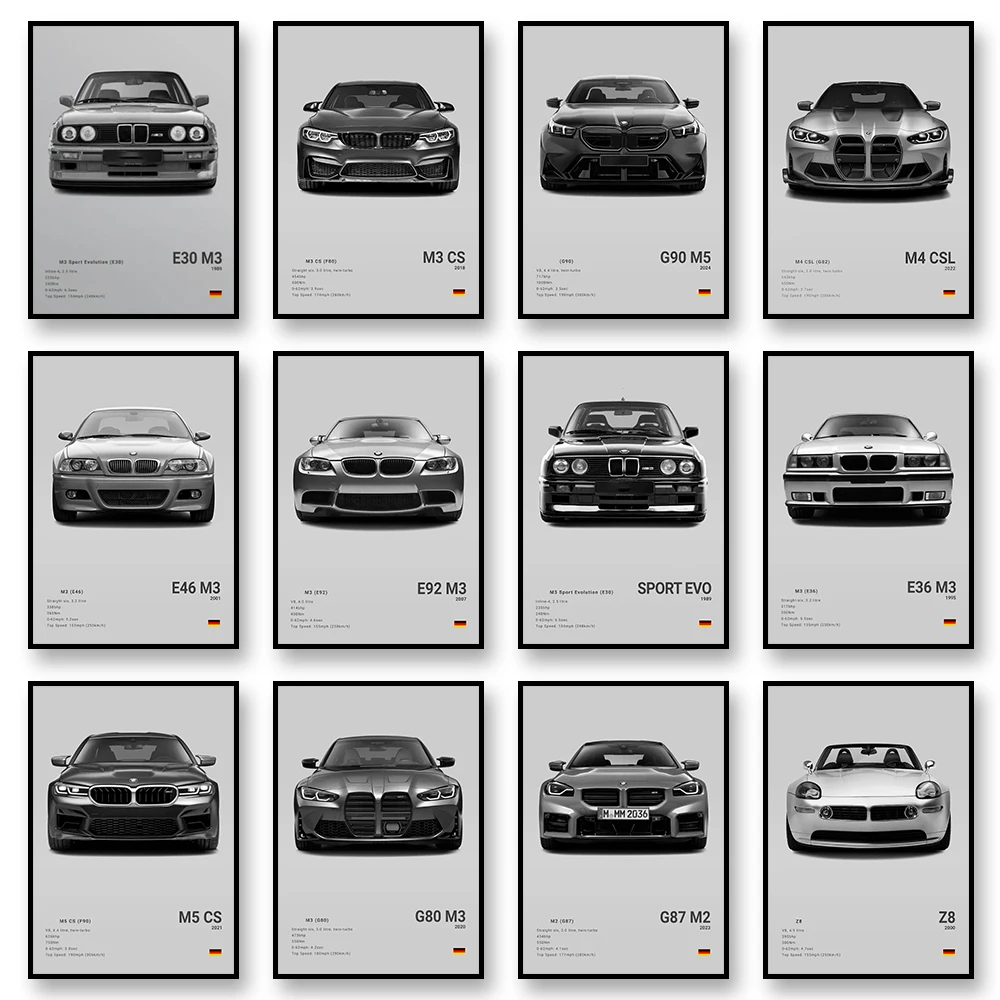 G80 M3C E39 M5 Car Canvas Wall Art Print Poster M5 CS G87 M2 Sports Car Decorative Painting Modern Home Decor Gift Unframed