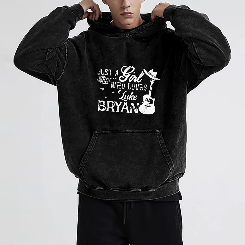 Girly Country Music Fan Apparel Luke Bryan Merch Graphic Hoodie Guitar Print Starry Night Design Casual Concert Wear Top