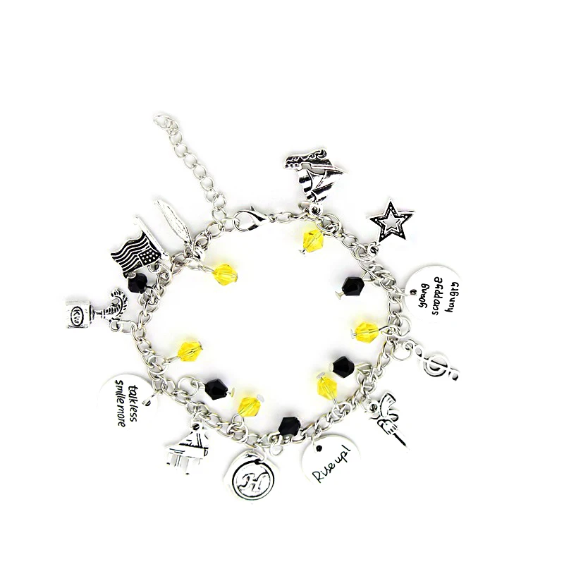 Hamilton Broadway Music Charm Bracelet Musical "Rise Up" Bracelet Star Gun Music Symbol Hand Stamped Bangle Accessoreis