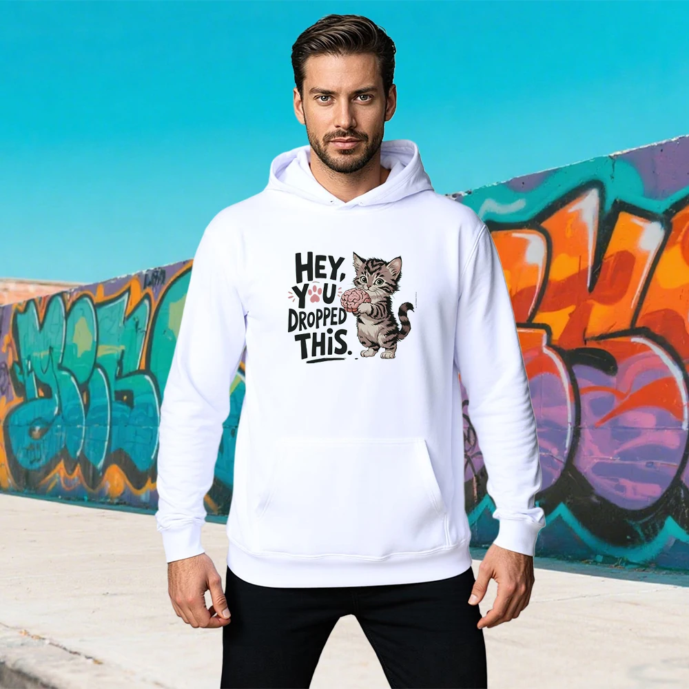 Hey You Dropped This Hoodies Cat Lover Funny Brain Cat Sweatshirt Adult Humor Printed Long Sleeve Casual Pullover Men's Clothing