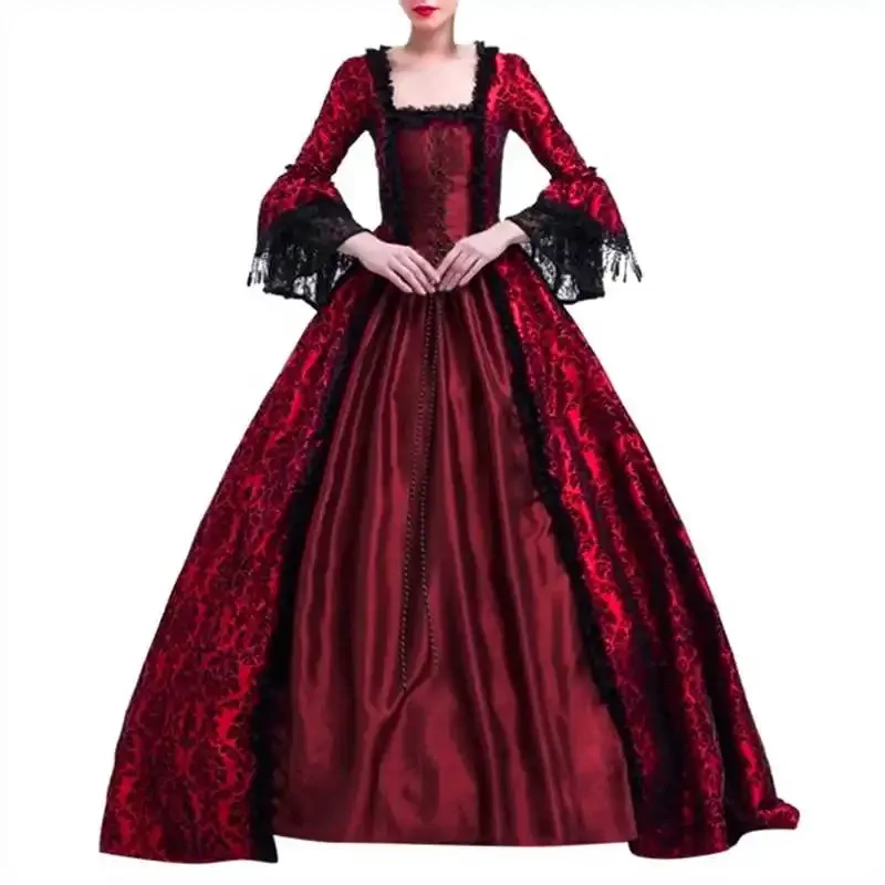 High End Court Dress Lace Splice Wide Skirt Vintage Medieval Artistic Renaissance Dress For Special Occasion