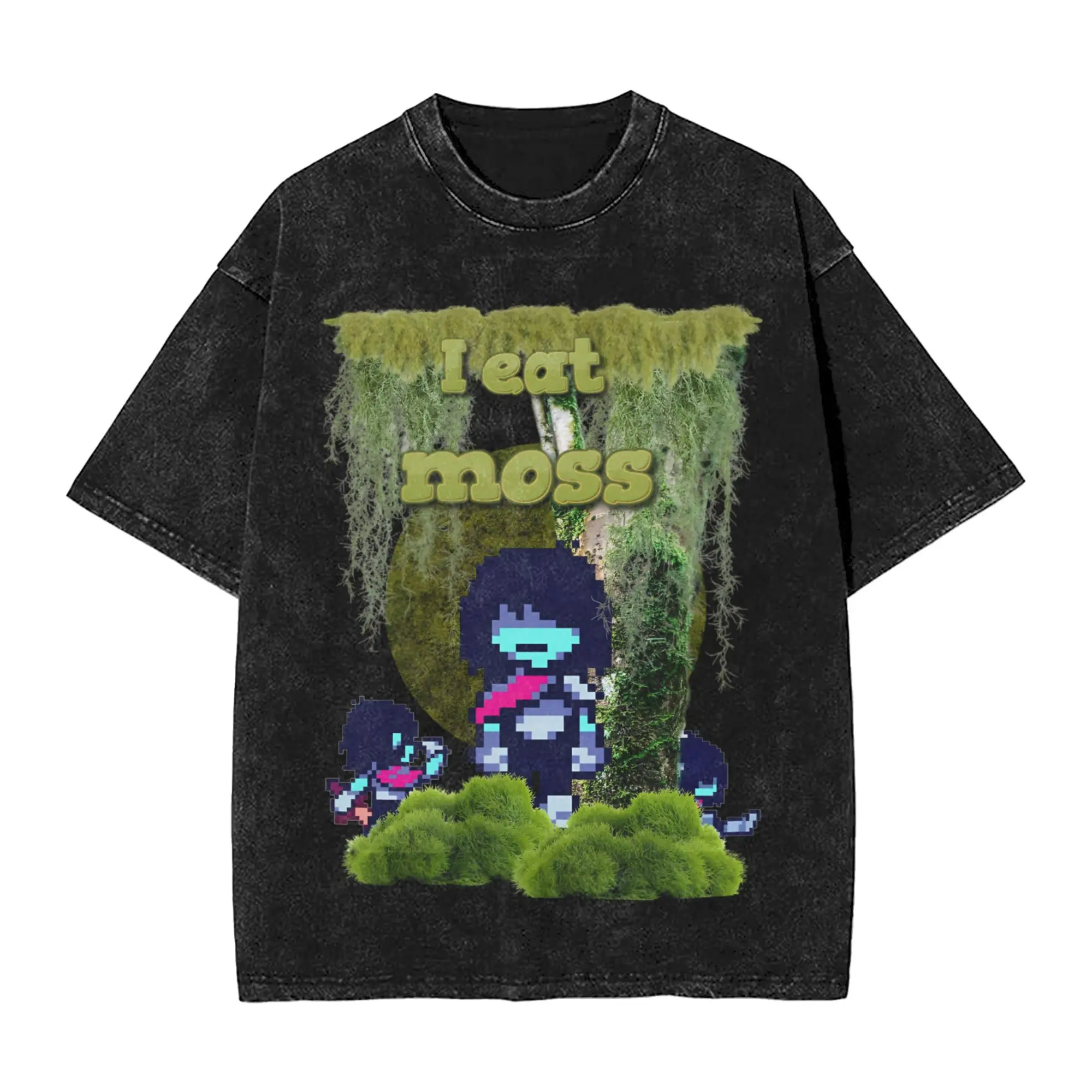 I eat moss Kris Deltarune Men T Shirts Washed Funny Tees Short Sleeve Round Collar T-Shirt 100% Cotton Printed Clothes