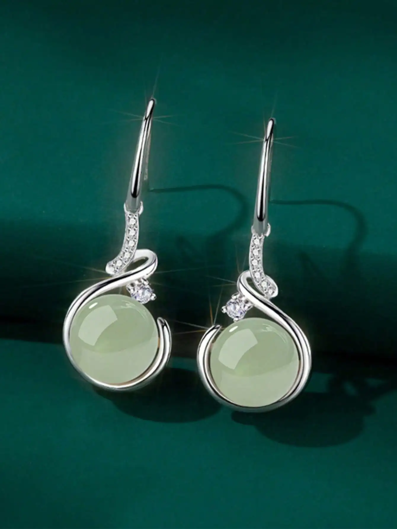 Jade Drop Earring for Women Zircon Round Classic Grace Ethnic Jewelry Anniversary Gift Dropshipping