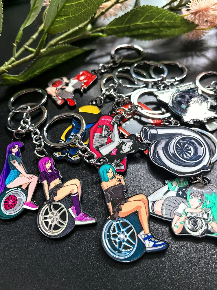 JDM Key Chain Sexy Girl 3D Metal Zinc Alloy Keychain Holder Car Motorcycle Key Ring Drift King Pendant Wheel Auto Accessories